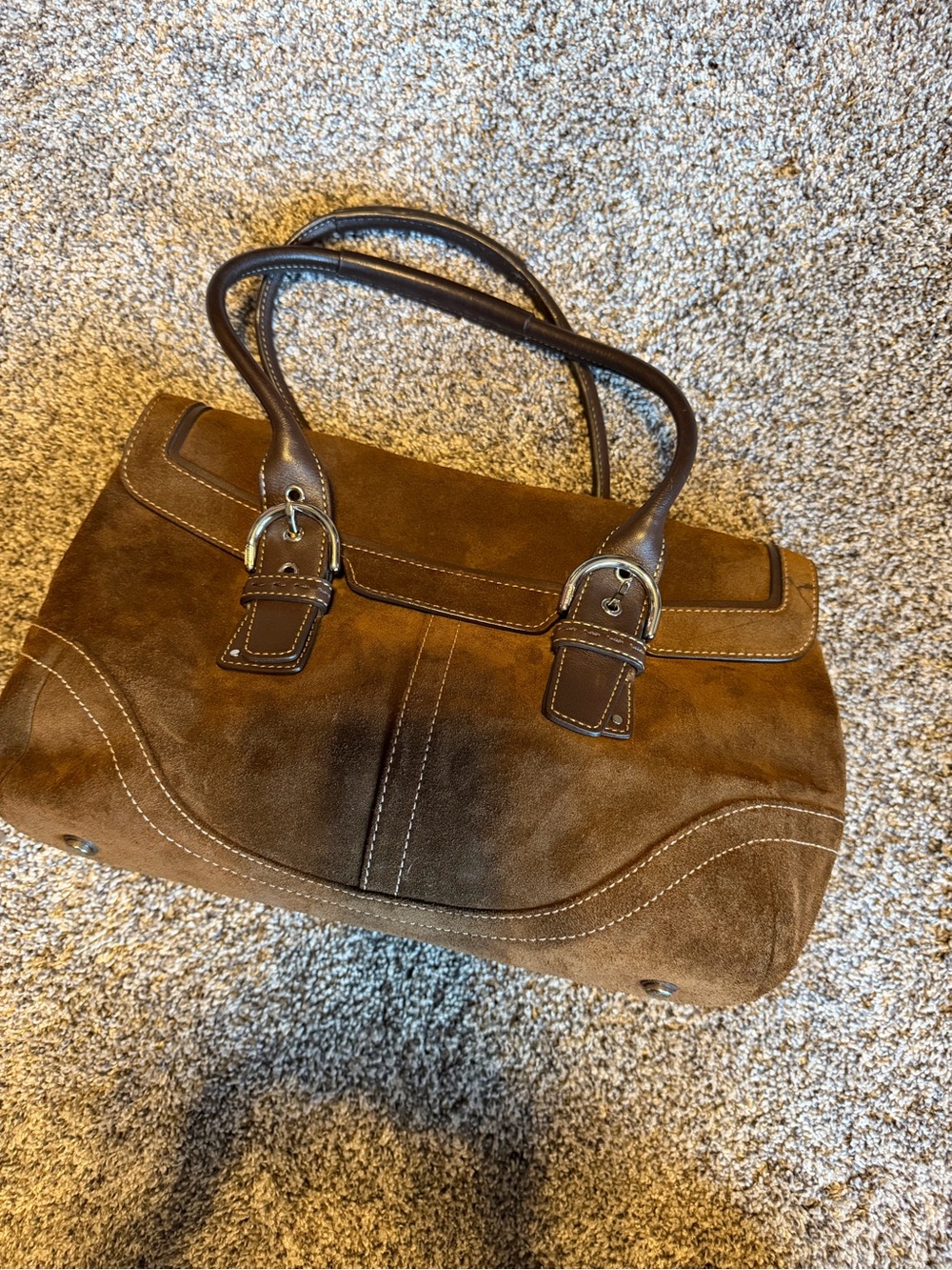 Coach Brown Suede Shoulder Bag with Leather Trim